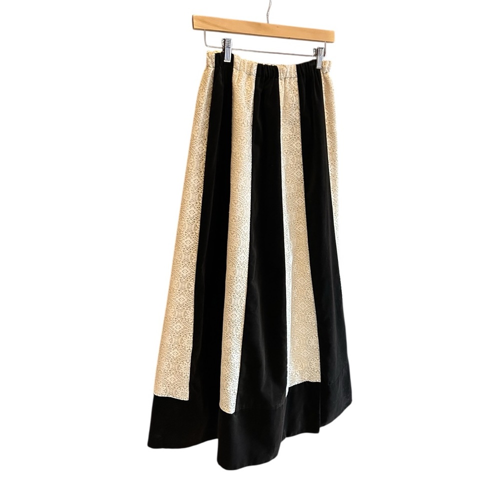 VINTAGE 70s JEANNE BOUCHEVER Cotton Velvet & Lace Patchwork Maxi Skirt S-L - Picture 5 of 16
